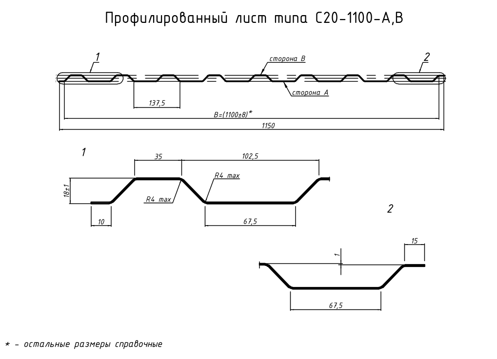 Чертёж Профнастил С20 | Производственное объединение 