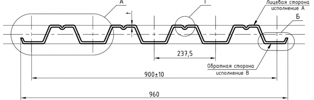 чертеж профнастила Н57-900